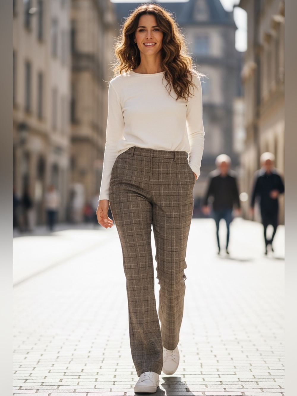 Y2K FOCUS 2000 BROWN WINDOW PANE CHECK FLARE STRETCH TROUSERS SZ 12P